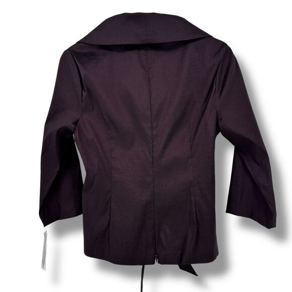 Alex Evenings Tie Waist Shawl Collar Taffeta Belted Top Shirt Womens Sz S Plum - Picture 5 of 9